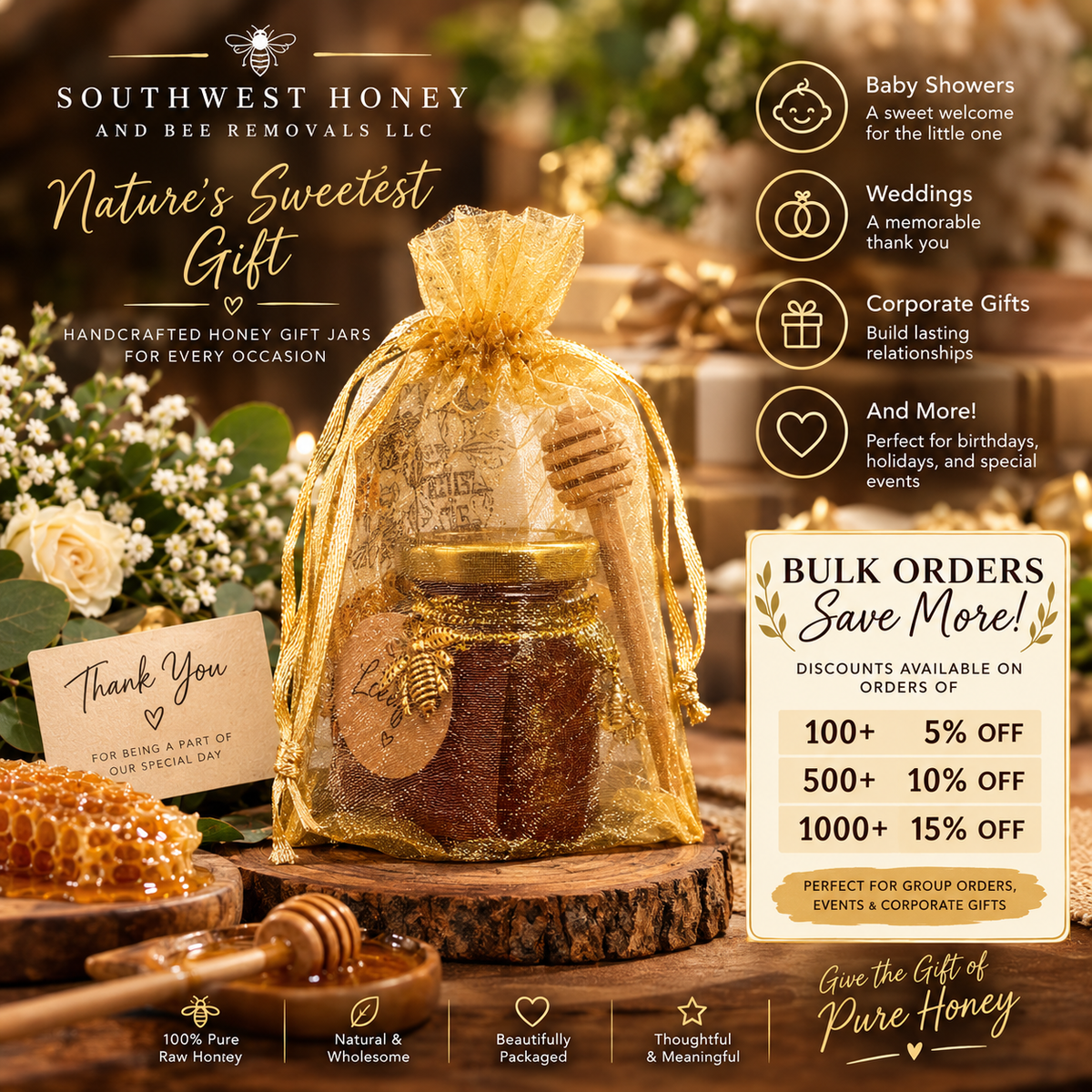3oz Raw Local Honey Small Party Favor (Weddings, Baby Showers, etc.)